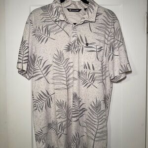 Travis Mathew Cream and Gray Leaf Print Shirt